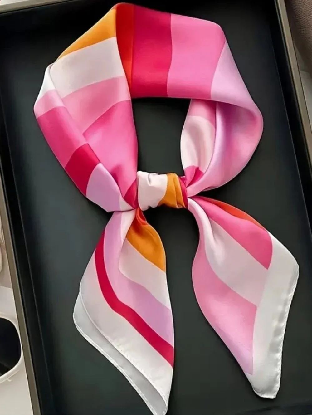 Silk-feel Pink Multi-Stripe Neck Scarf Women's Neck Scarf , Head Scarf